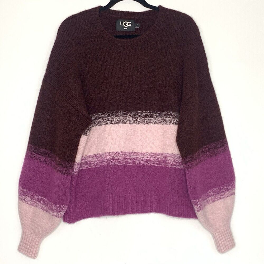 UGG Alessa Crewneck Sweater XL Rosewood Purple Pink Stripe Heavy Soft Wool EUC
